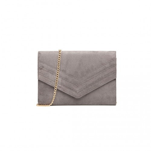 MISS LULU CHEVRON ENVELOPE CLUTCH BAG - GREY