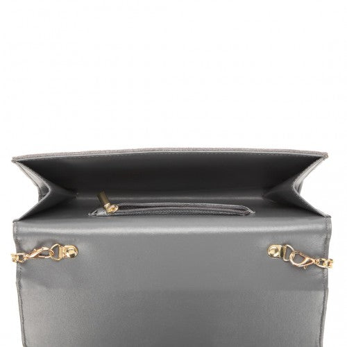 MISS LULU CHEVRON ENVELOPE CLUTCH BAG - GREY