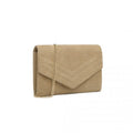 MISS LULU CHEVRON ENVELOPE CLUTCH BAG - LIGHT BROWN