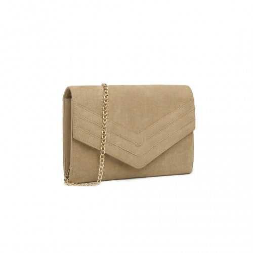 MISS LULU CHEVRON ENVELOPE CLUTCH BAG - LIGHT BROWN