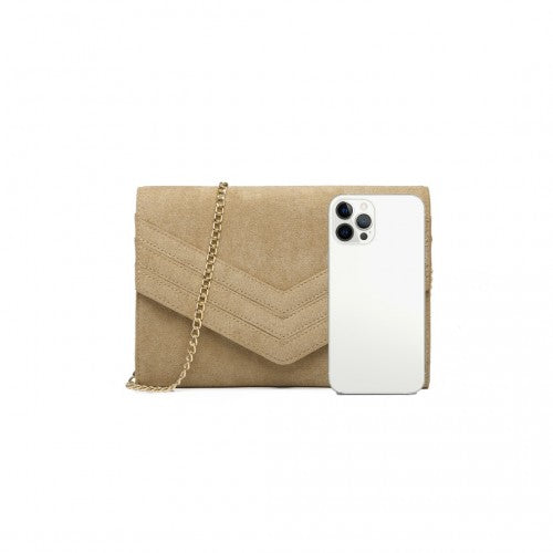 MISS LULU CHEVRON ENVELOPE CLUTCH BAG - LIGHT BROWN