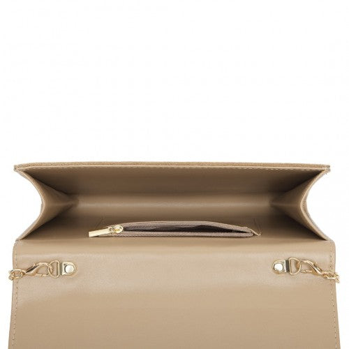 MISS LULU CHEVRON ENVELOPE CLUTCH BAG - LIGHT BROWN