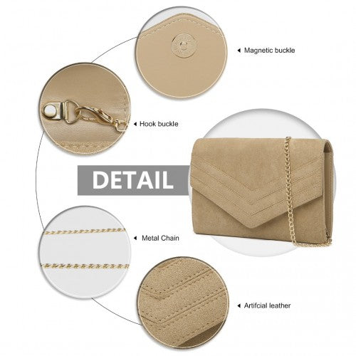 MISS LULU CHEVRON ENVELOPE CLUTCH BAG - LIGHT BROWN