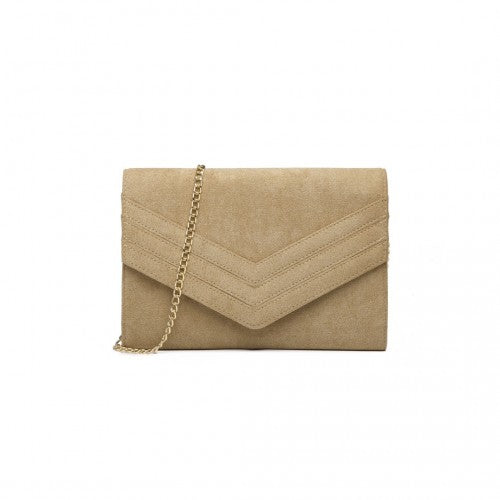 MISS LULU CHEVRON ENVELOPE CLUTCH BAG - LIGHT BROWN