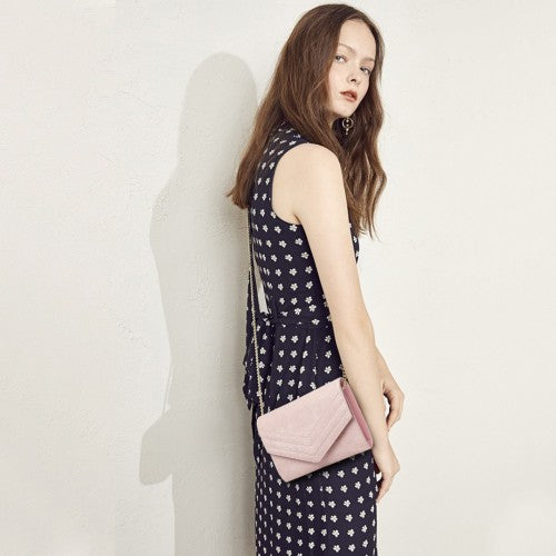 MISS LULU CHEVRON ENVELOPE CLUTCH BAG - PINK