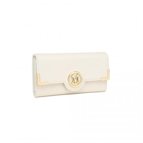 Miss Lulu Leather Look Classic Long Purse - Beige