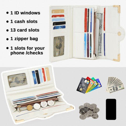 Miss Lulu Leather Look Classic Long Purse - Beige