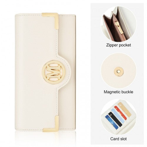 Miss Lulu Leather Look Classic Long Purse - Beige