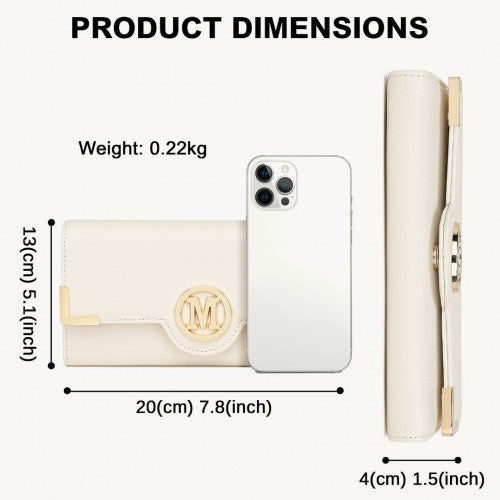 Miss Lulu Leather Look Classic Long Purse - Beige