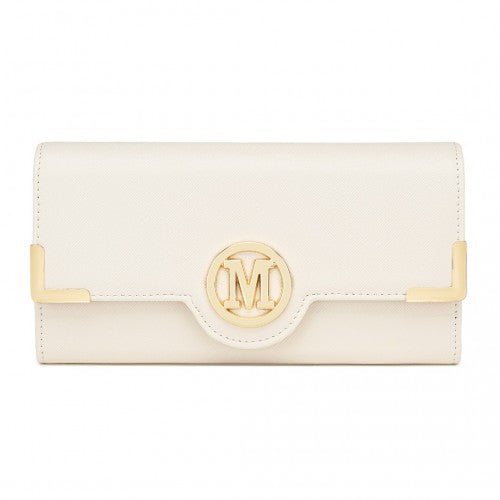 Miss Lulu Leather Look Classic Long Purse - Beige