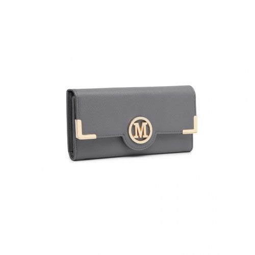 Miss Lulu Leather Look Classic Long Purse - Dark Grey