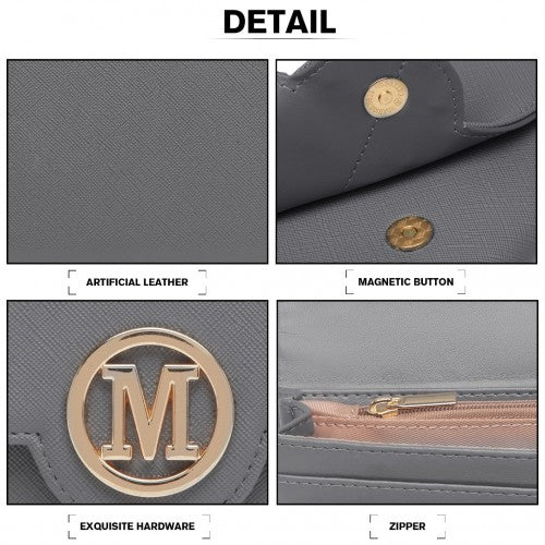 Miss Lulu Leather Look Classic Long Purse - Dark Grey