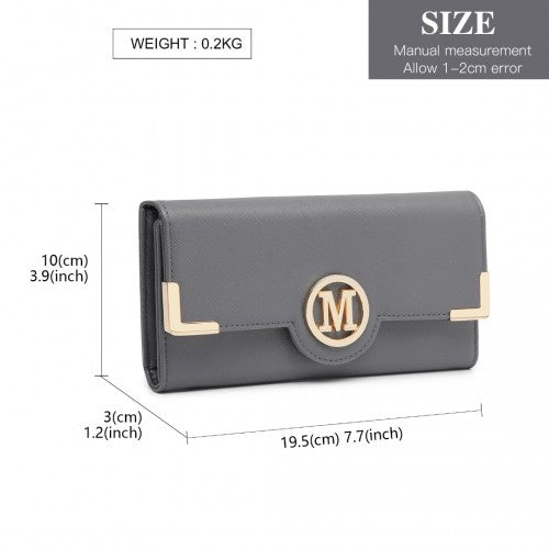 Miss Lulu Leather Look Classic Long Purse - Dark Grey