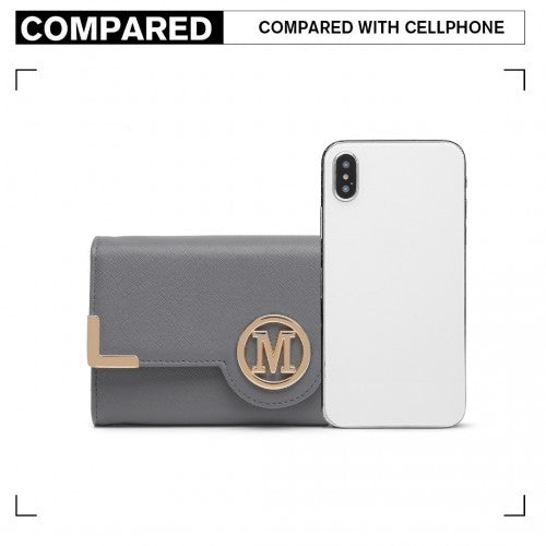 Miss Lulu Leather Look Classic Long Purse - Dark Grey