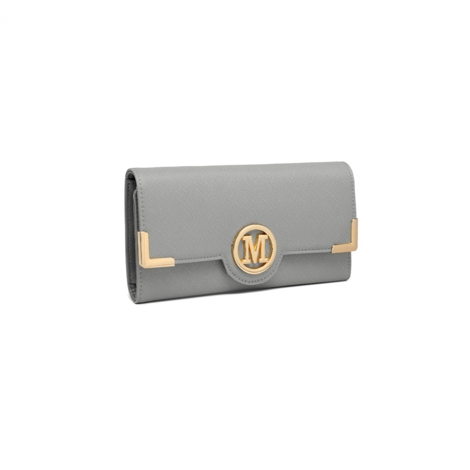 Miss Lulu Leather Look Classic Long Purse - Grey