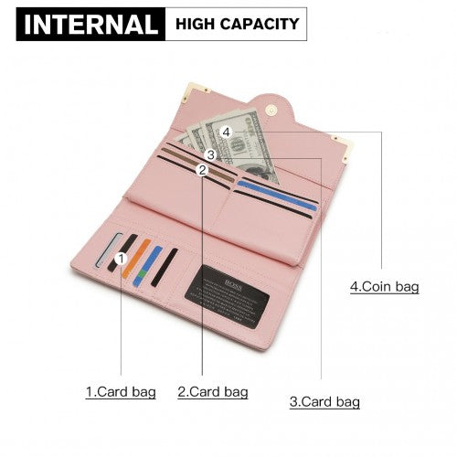 Miss Lulu Leather Look Classic Long Purse - Pink