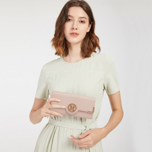 Miss Lulu Leather Look Classic Long Purse - Pink