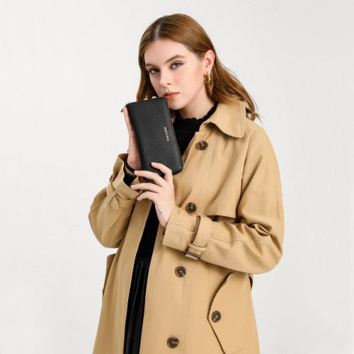 Miss Lulu Zip Closure Ladies Purse Wallet - Black