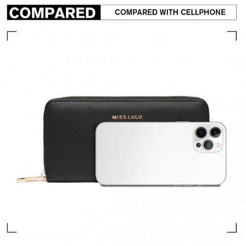 Miss Lulu Zip Closure Ladies Purse Wallet - Black