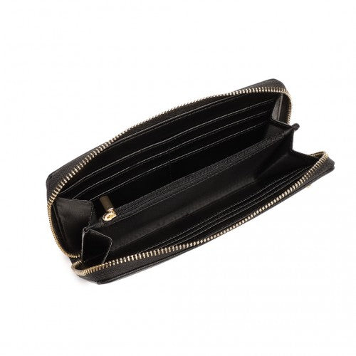 Miss Lulu Zip Closure Ladies Purse Wallet - Black