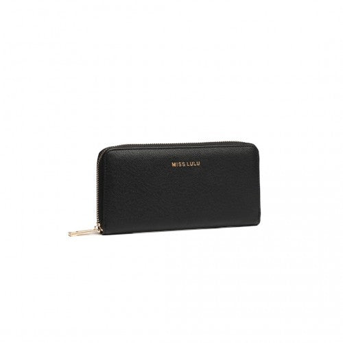 Miss Lulu Zip Closure Ladies Purse Wallet - Black