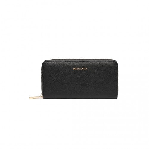 Miss Lulu Zip Closure Ladies Purse Wallet - Black