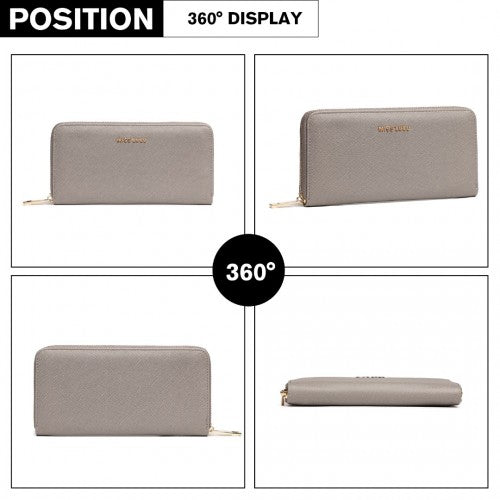 Miss Lulu Zip Closure Ladies Purse Wallet - Grey