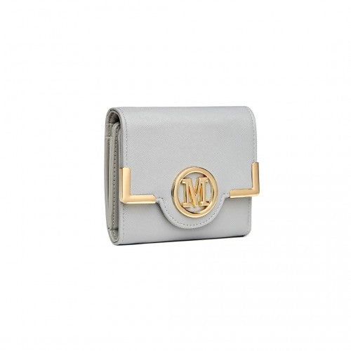 Miss Lulu Leather Branded Snap Closure Wallet - Grey