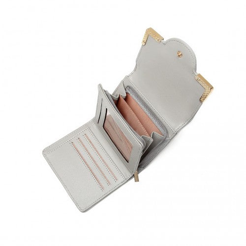 Miss Lulu Leather Branded Snap Closure Wallet - Grey