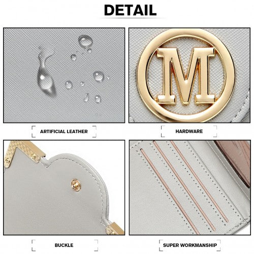 Miss Lulu Leather Branded Snap Closure Wallet - Grey