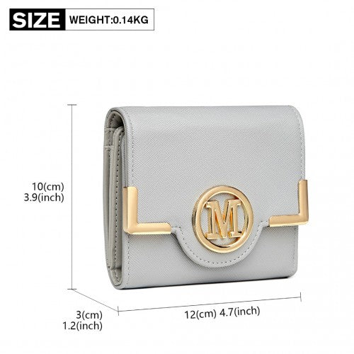 Miss Lulu Leather Branded Snap Closure Wallet - Grey