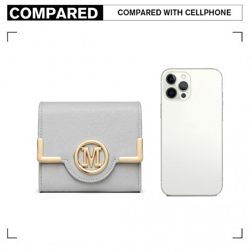 Miss Lulu Leather Branded Snap Closure Wallet - Grey