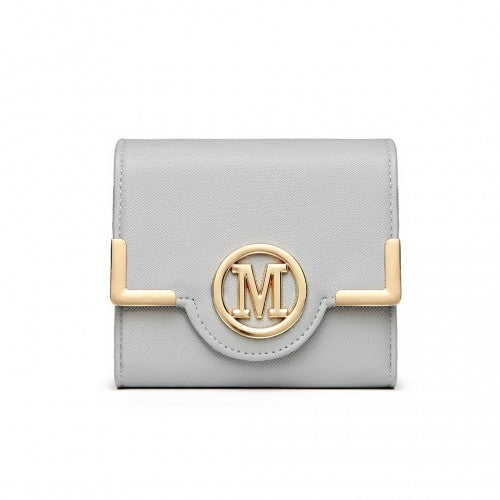 Miss Lulu Leather Branded Snap Closure Wallet - Grey