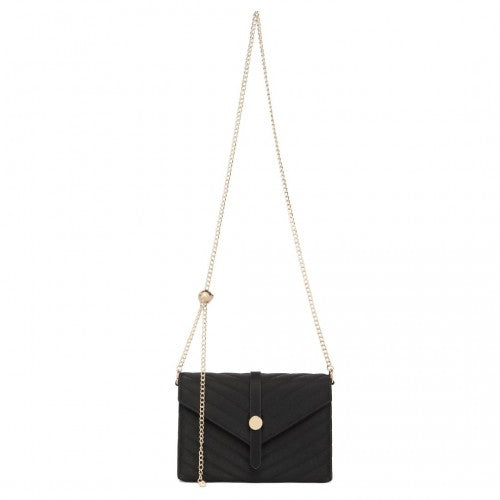 Miss Lulu V - stitched Flap Leather Chain Bag - Black