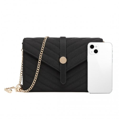 Miss Lulu V - stitched Flap Leather Chain Bag - Black