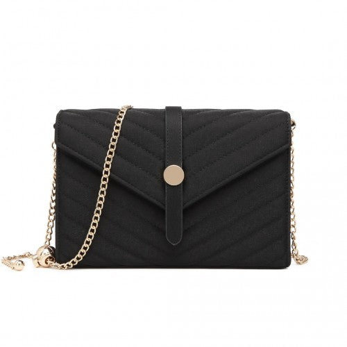 Miss Lulu V - stitched Flap Leather Chain Bag - Black