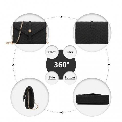 Miss Lulu V - stitched Flap Leather Chain Bag - Black