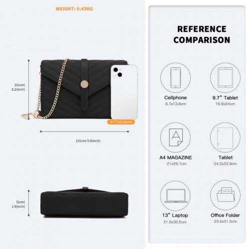 Miss Lulu V - stitched Flap Leather Chain Bag - Black
