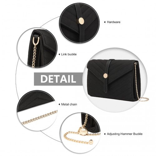Miss Lulu V - stitched Flap Leather Chain Bag - Black