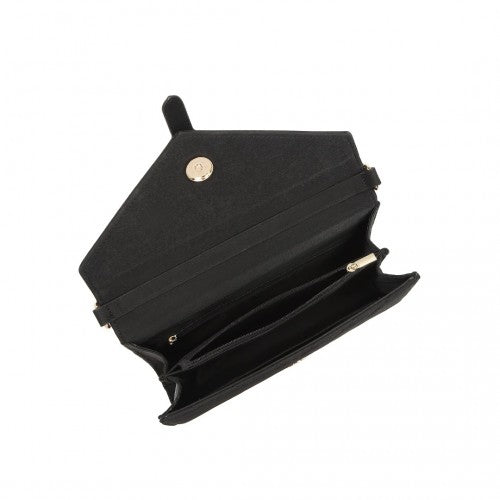 Miss Lulu V - stitched Flap Leather Chain Bag - Black