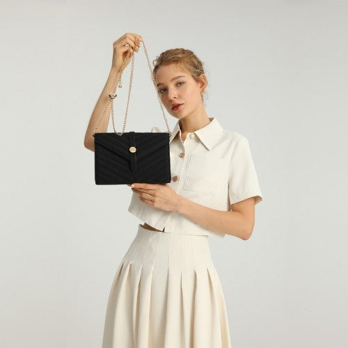 Miss Lulu V - stitched Flap Leather Chain Bag - Pink