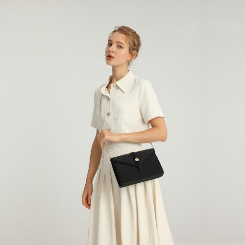 Miss Lulu V - stitched Flap Leather Chain Bag - Pink