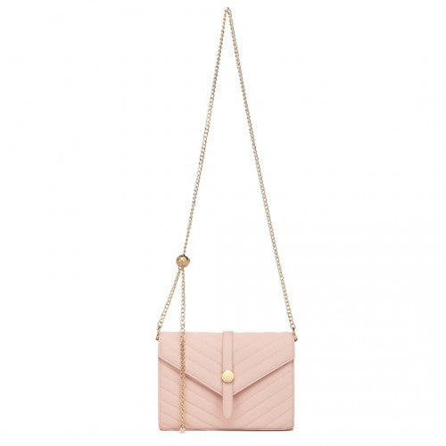 Miss Lulu V - stitched Flap Leather Chain Bag - Pink