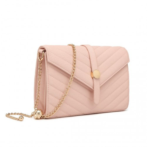 Miss Lulu V - stitched Flap Leather Chain Bag - Pink