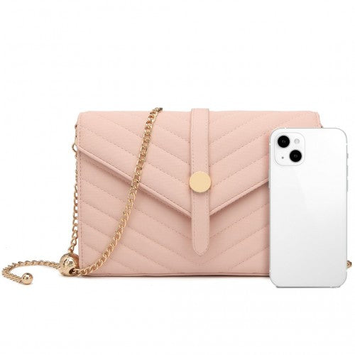 Miss Lulu V - stitched Flap Leather Chain Bag - Pink