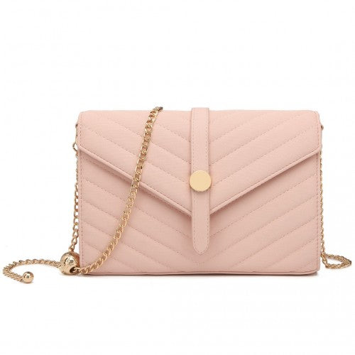 Miss Lulu V - stitched Flap Leather Chain Bag - Pink
