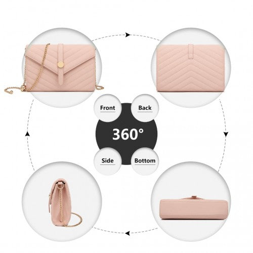Miss Lulu V - stitched Flap Leather Chain Bag - Pink