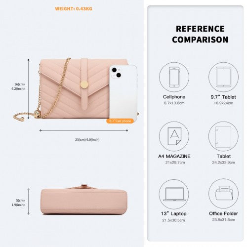 Miss Lulu V - stitched Flap Leather Chain Bag - Pink