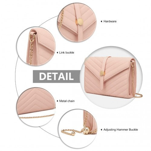Miss Lulu V - stitched Flap Leather Chain Bag - Pink