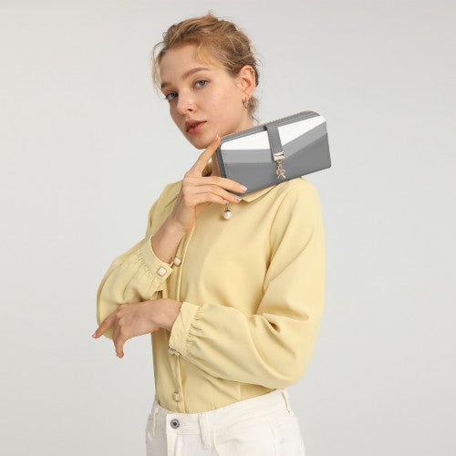 Miss Lulu Mixed Colour Women's Leather Look Clutch Purse - Grey